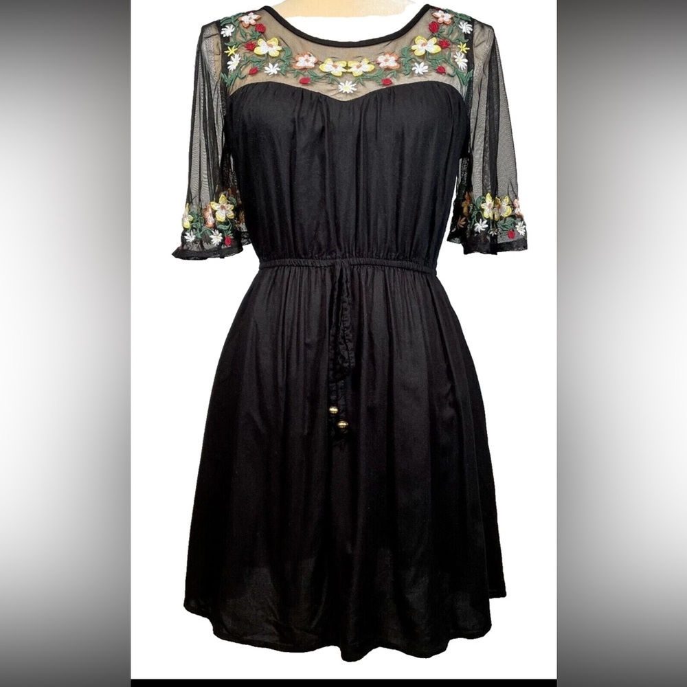 True Destiny Floral Embroidered Black Dress